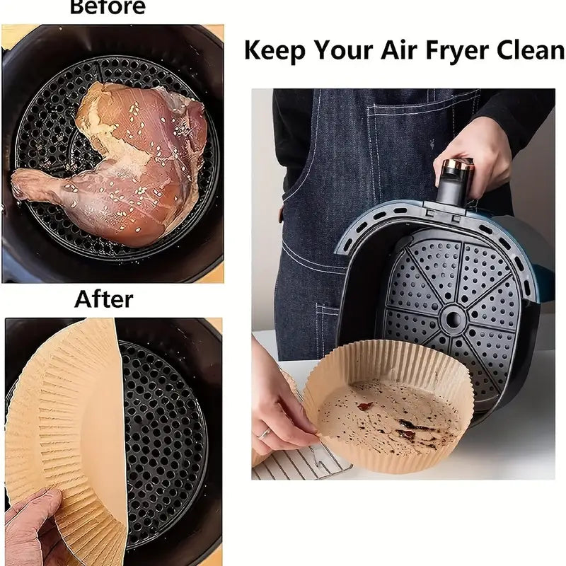 Set 100 buc: Hârtie Tip Tavă de Copt de Unică Folosință pentru Friteuză cu Aer Cald - Accesoriul Perfect pentru Gătit Fără Efort