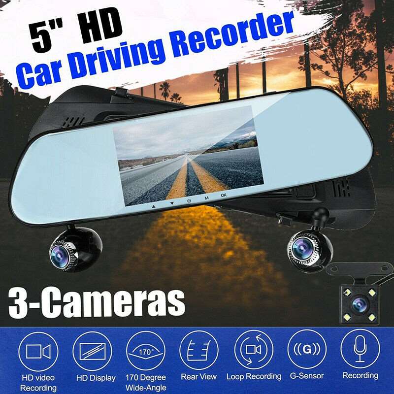 Camera DVR Tripla frontala, habitaclu, marsarier, tip oglinda retrovizoare, rezolutie Full HD,