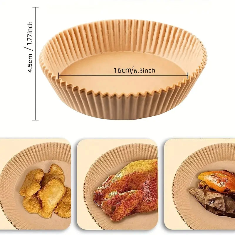 Set 100 buc: Hârtie Tip Tavă de Copt de Unică Folosință pentru Friteuză cu Aer Cald - Accesoriul Perfect pentru Gătit Fără Efort