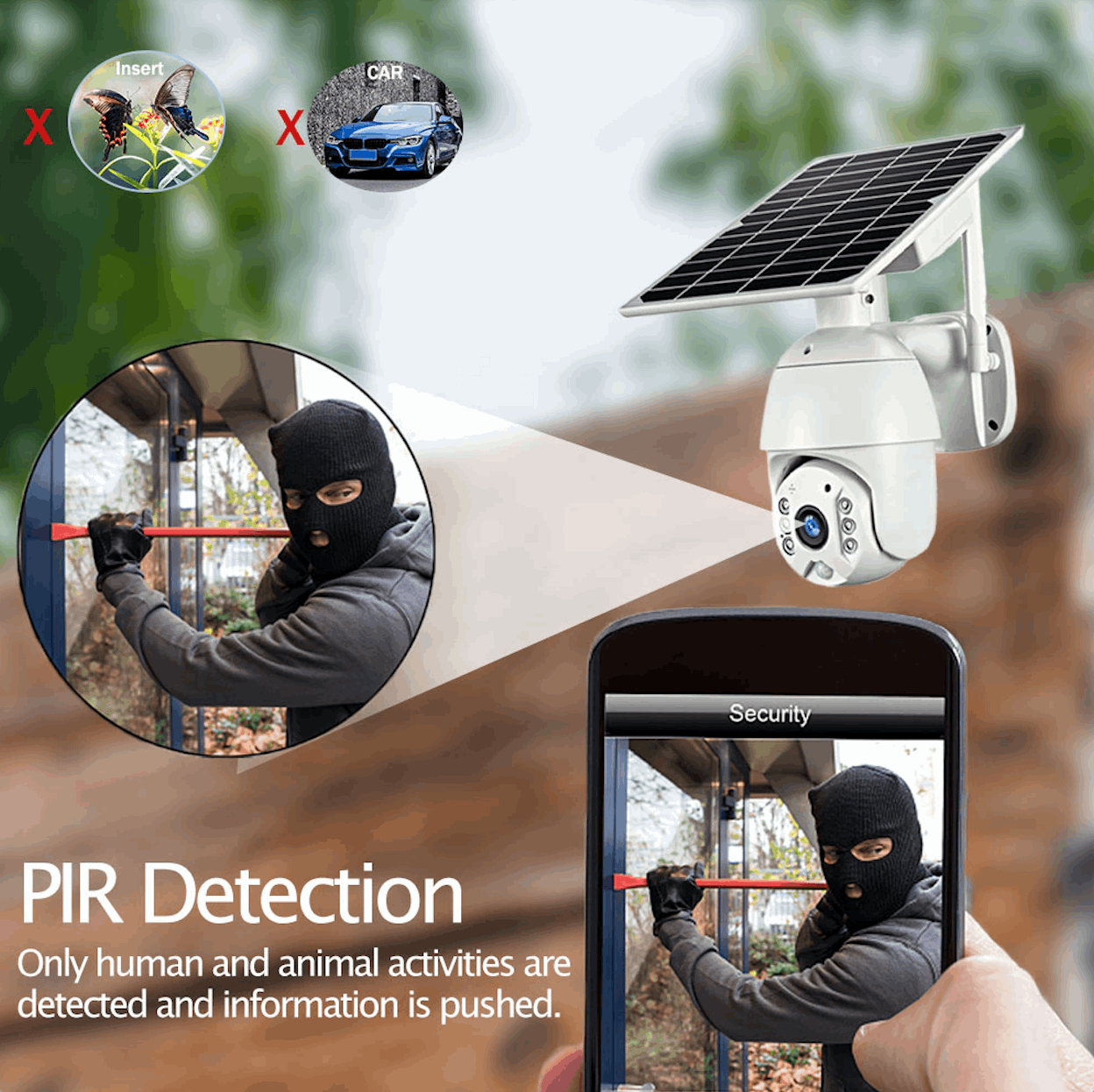 Camera de supraveghere wireless cu panou solar, 1080p, WiFi/4G, 355°, infrarosu