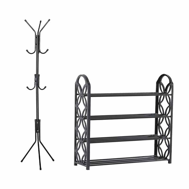 Set Cuier Tip Pom și Suport Pantofar pentru Încălțăminte cu 4 Rafturi: Organizare Practică și Eleganță Într-un Singur Set
