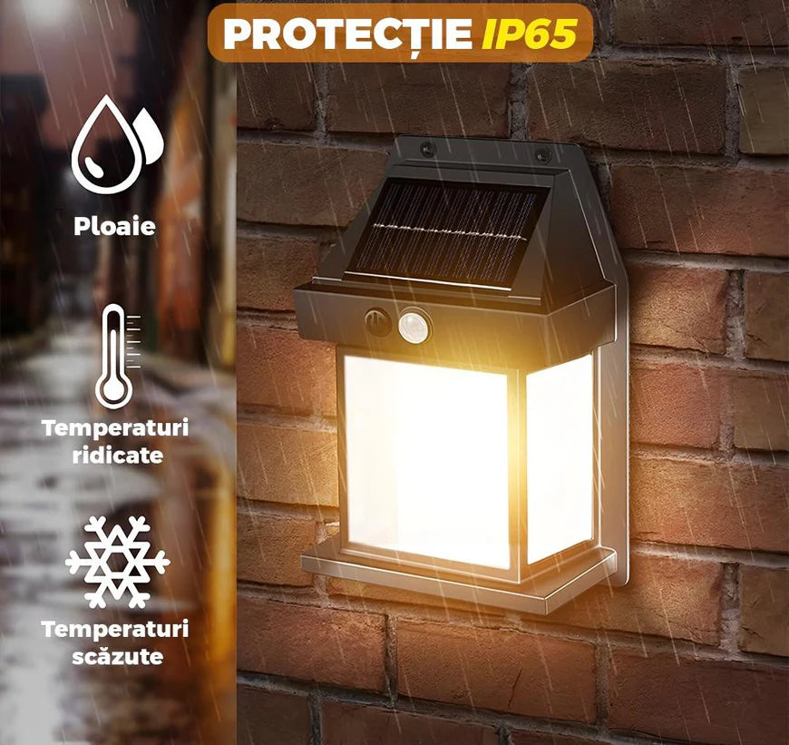 Lampă Solară 3 Moduri de Iluminare, Design Felinar Bec 3W, 600 Lumeni