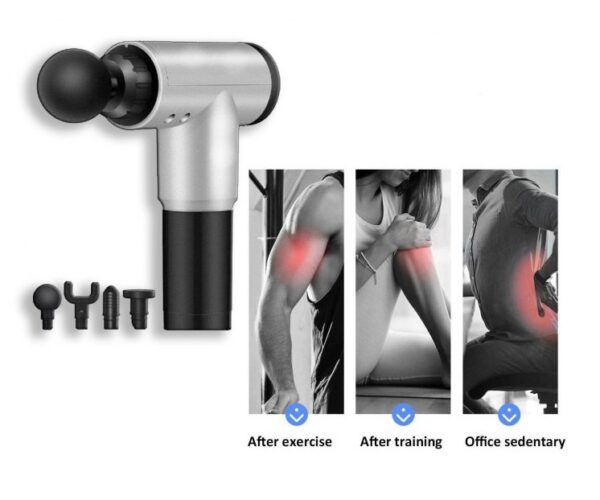 Aparat de masaj Profesional Fascial Gun cu Vibromasaj, portabil, cu acumulator inclus, 4 capete, 6 trepte de viteza