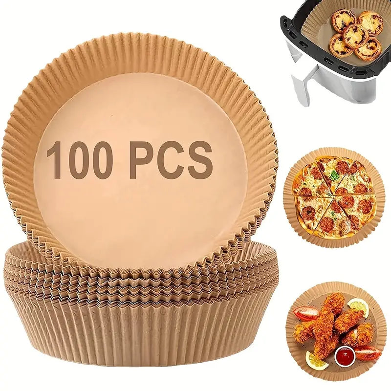 Set 100 buc: Hârtie Tip Tavă de Copt de Unică Folosință pentru Friteuză cu Aer Cald - Accesoriul Perfect pentru Gătit Fără Efort