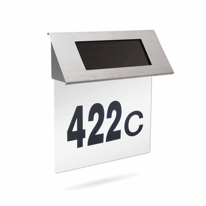 Numar de casa din inox, cu iluminare LED si alimentare solara - Auros