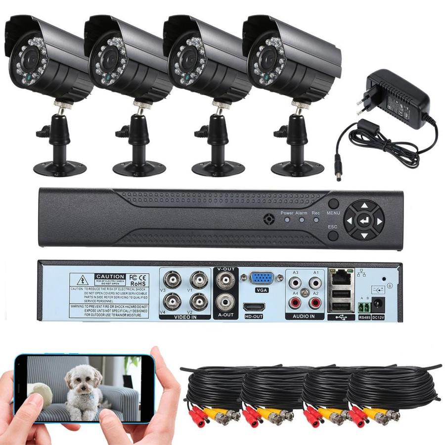 Sistem de supraveghere CCTV FULL HD, Kit DVR cu 4 camere exterior/interior, Hard Disk inclus
