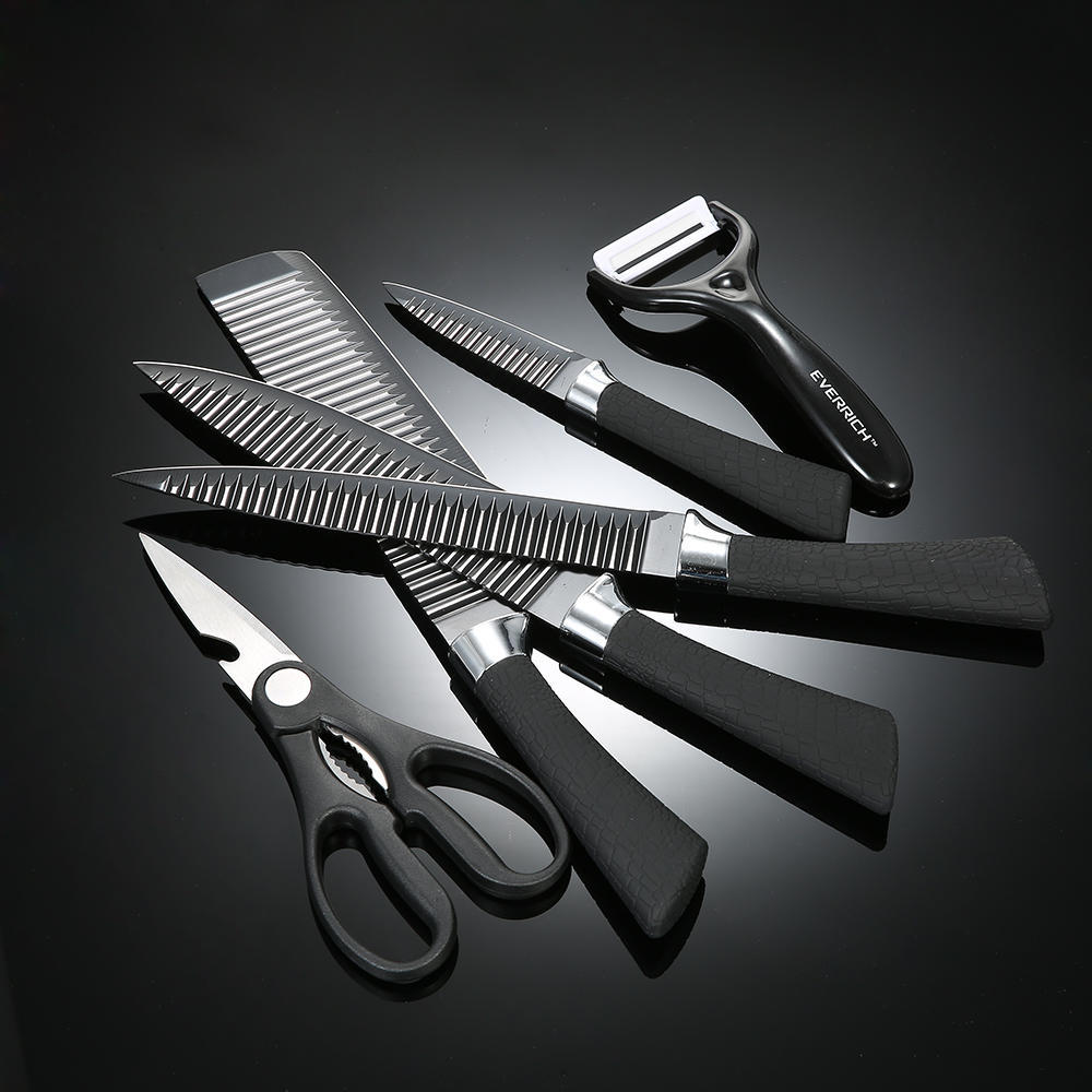Set de bucatarie alcatuit din 6 piese otel inoxidabil, Cutite, foarfeca, decojitor ceramic