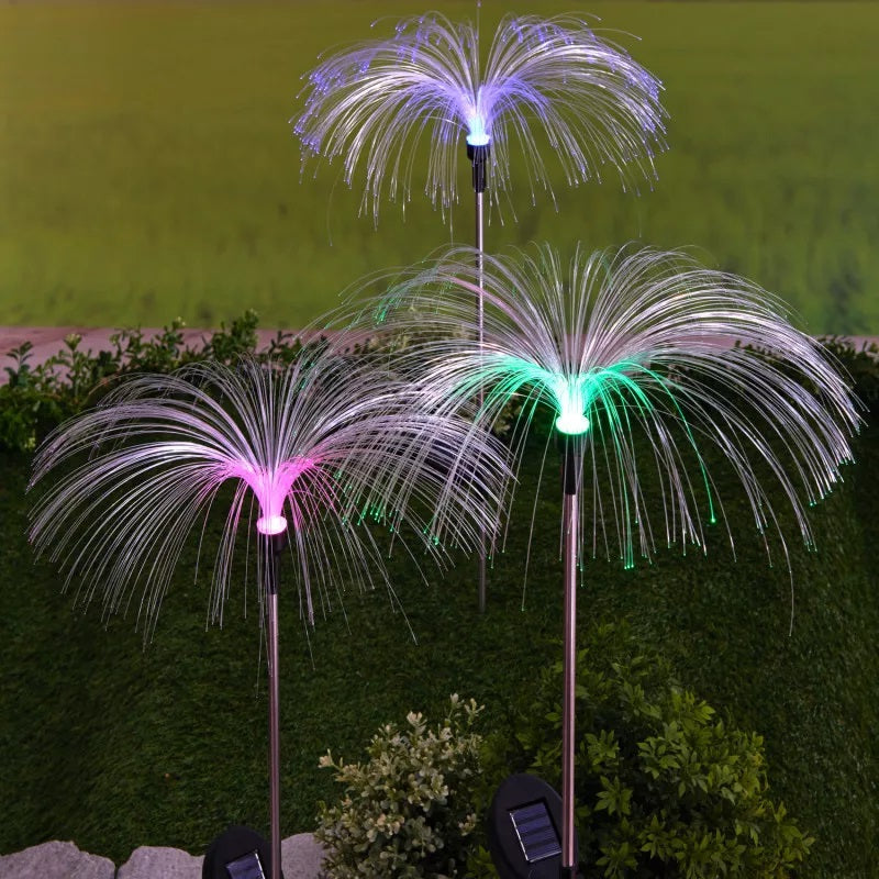 Set 2 x Lampa solara  tip palmier cu fibra optica LED RGB, pentru gradina - Auros