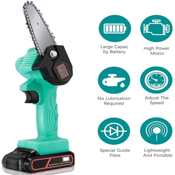 Mini fierastrau electric cu lant si acumulator, fara fir, pentru lemn, 21V, 400 mAh