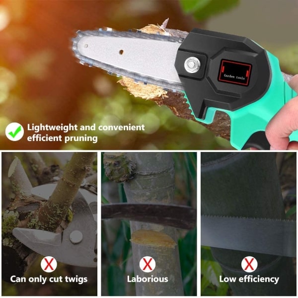 Mini fierastrau electric cu lant si acumulator, fara fir, pentru lemn, 21V, 400 mAh