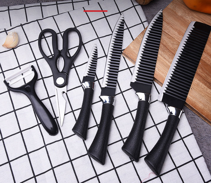Set de bucatarie alcatuit din 6 piese otel inoxidabil, Cutite, foarfeca, decojitor ceramic
