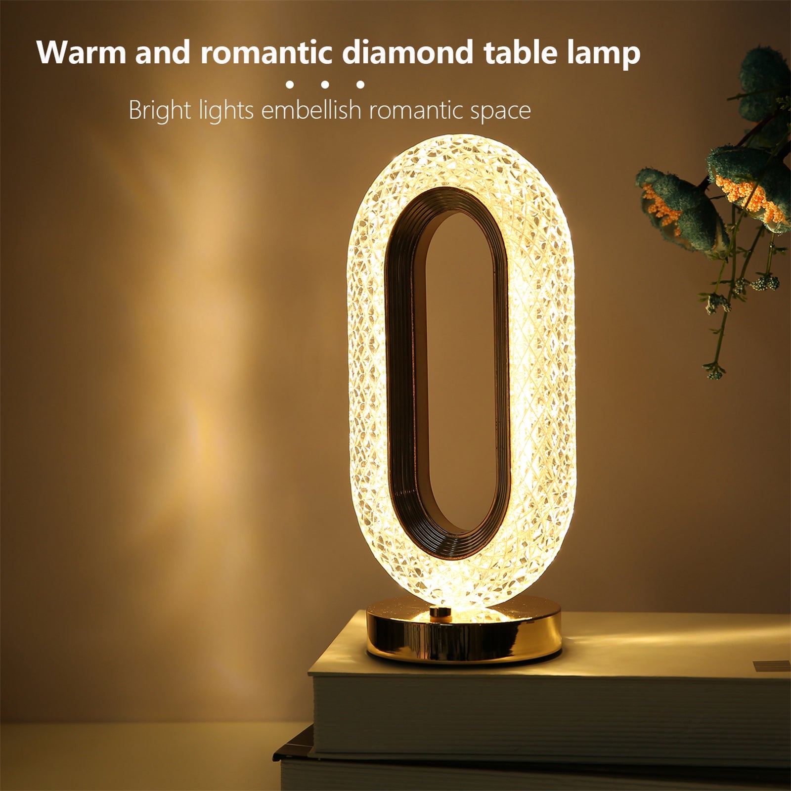 Lampa Diamond Crystal LED cu 3 temperaturi de culoare, alb rece, alb cald, neutru, culoare auriu - Auros