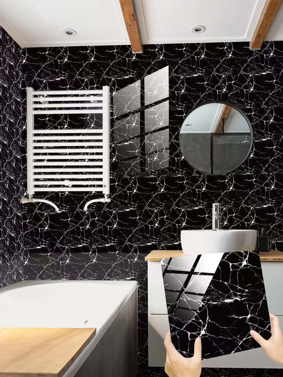 Set 10 x placi autoadezive pentru perete tip marmura, impermeabila, 60x60 cm - Auros