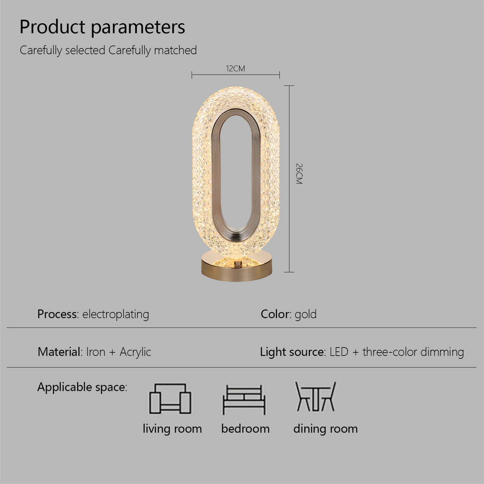 Lampa Diamond Crystal LED cu 3 temperaturi de culoare, alb rece, alb cald, neutru, culoare auriu - Auros