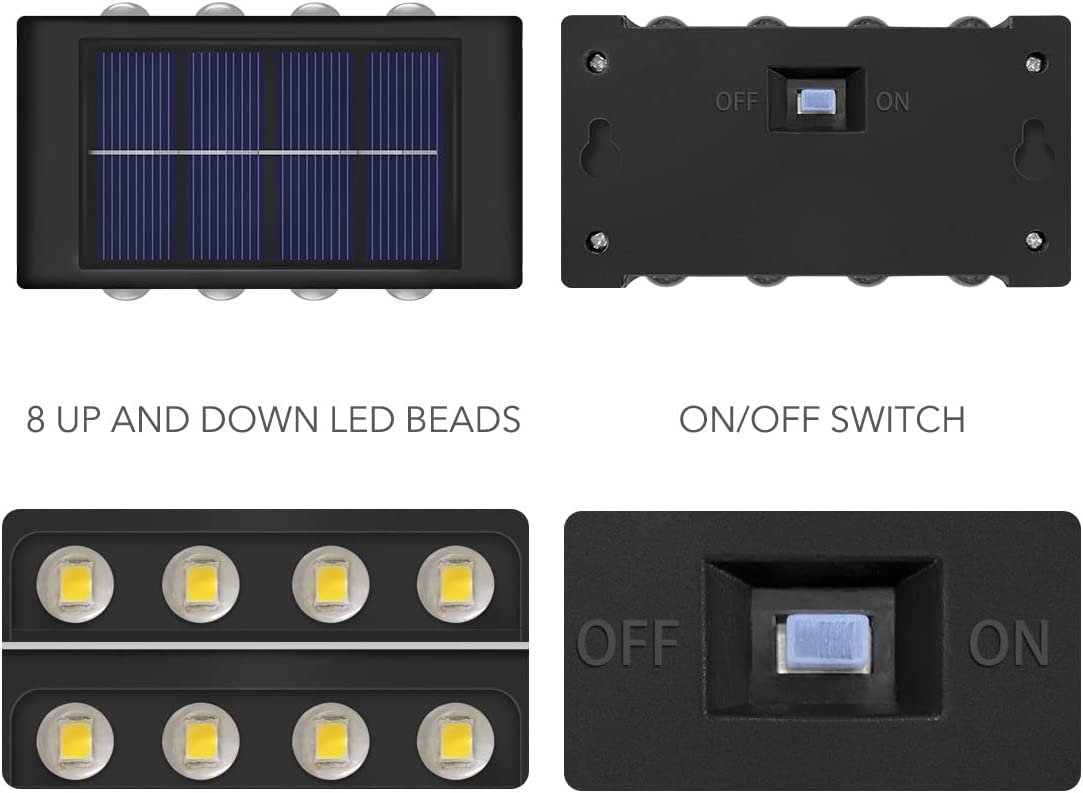 Set 2 lampi solare de perete cu iluminare sus si jos 8 leduri - Auros