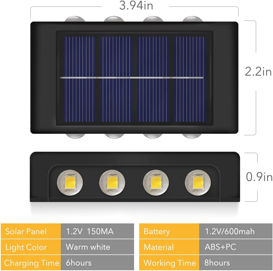 Set 2 lampi solare de perete cu iluminare sus si jos 8 leduri - Auros