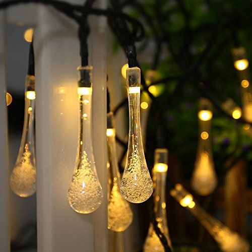 Instalatie LED solara, globuri picatura cristal, 6.5m, 30 LED, lumina galbena