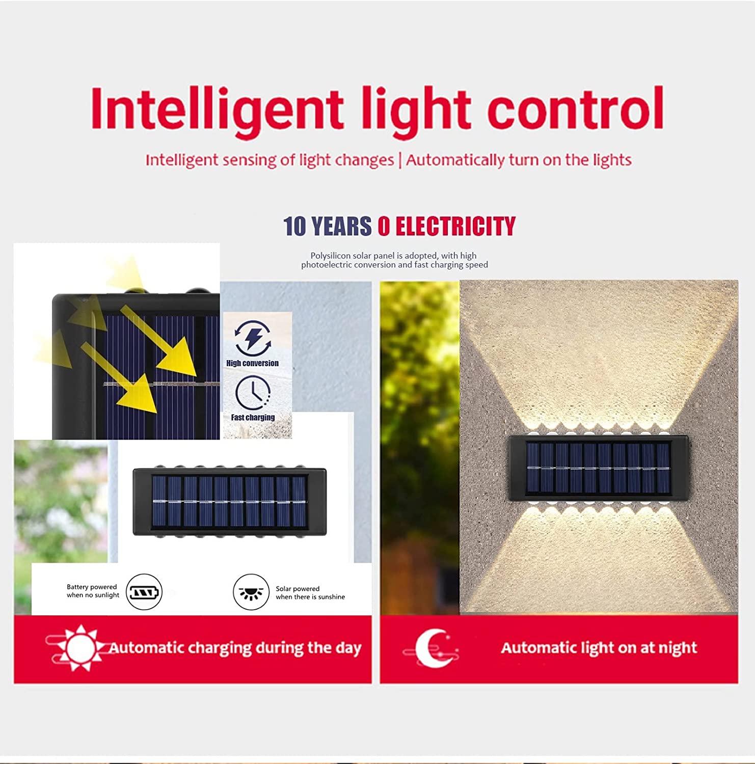 Set 2 lampi solare de perete cu iluminare sus si jos 10 leduri - Auros