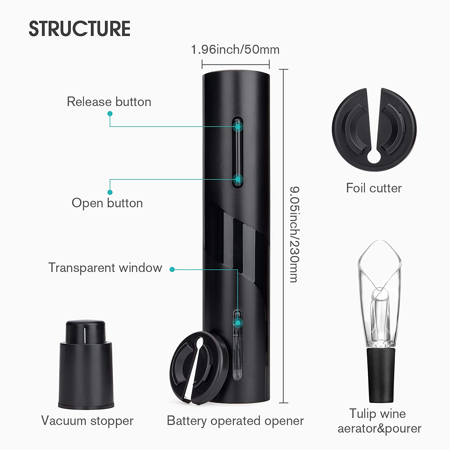 Set tirbuson electric, cu 4 accesorii - Auros