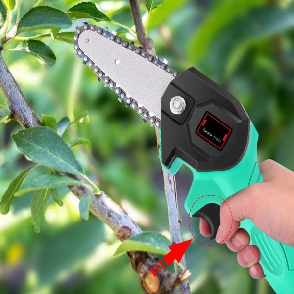 Mini fierastrau electric cu lant si acumulator, fara fir, pentru lemn, 21V, 400 mAh