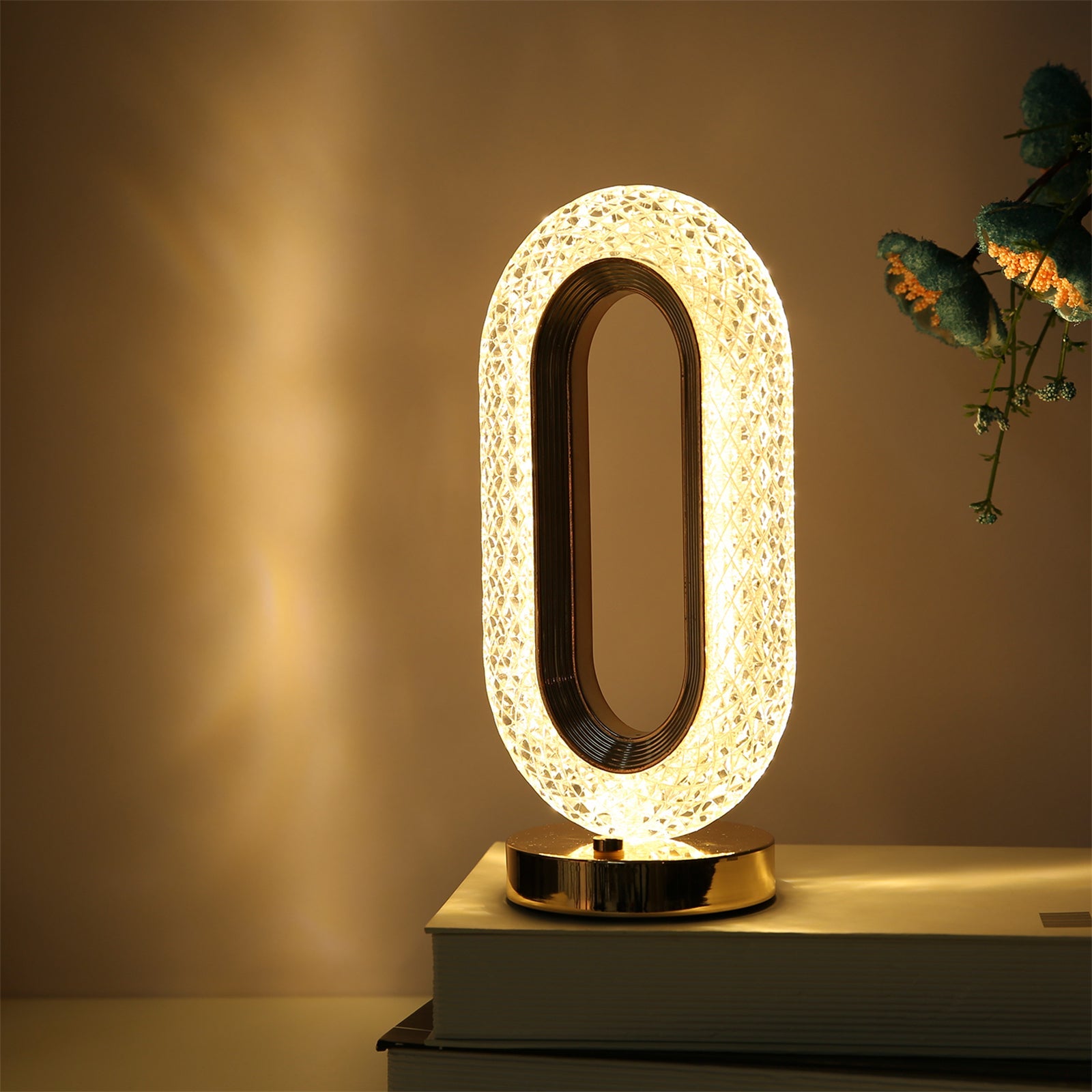 Lampa Diamond Crystal LED cu 3 temperaturi de culoare, alb rece, alb cald, neutru, culoare auriu - Auros