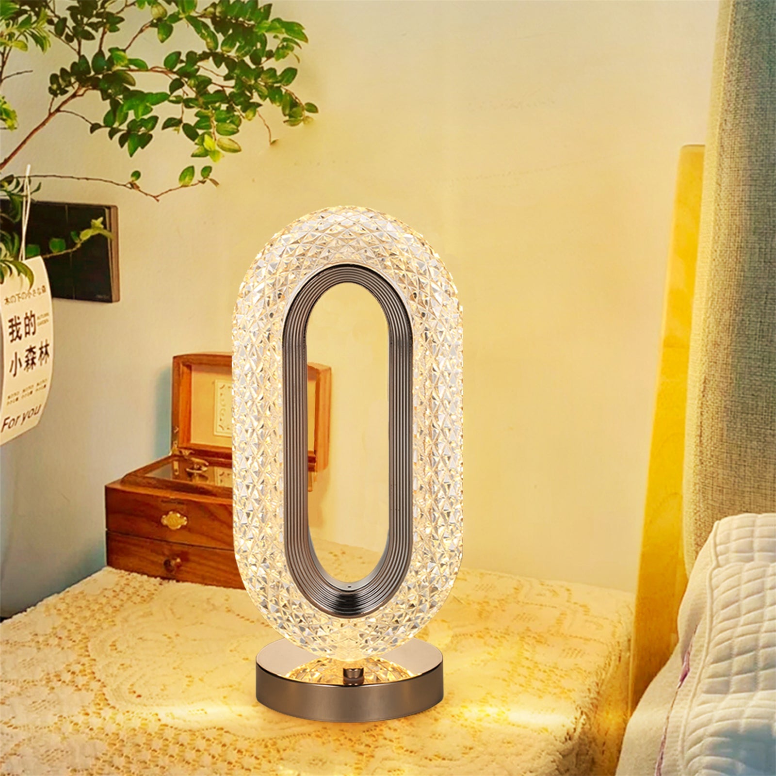 Lampa Diamond Crystal LED cu 3 temperaturi de culoare, alb rece, alb cald, neutru, culoare auriu - Auros