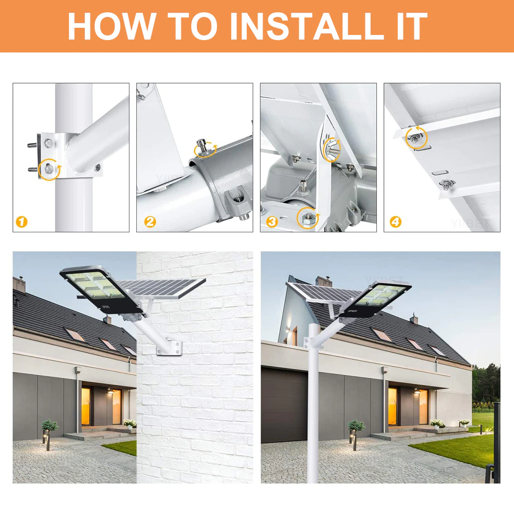 Lampa solara stradala LED SMD, cu panou solar, telecomanda si brat montare, Putere: 300W-400W