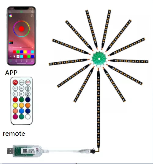 Instalatie artificii LED Smart, RGB, muzica, telecomanda si control din smartphone, multicolor - Auros