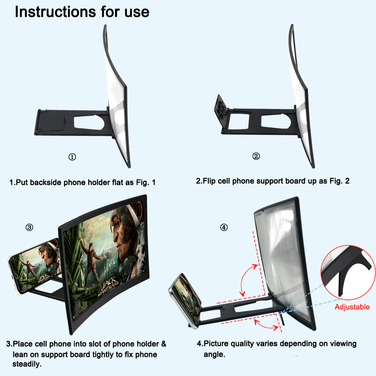 Suport si amplificator 3D, magnifiere ecran pentru telefon, 12 inch