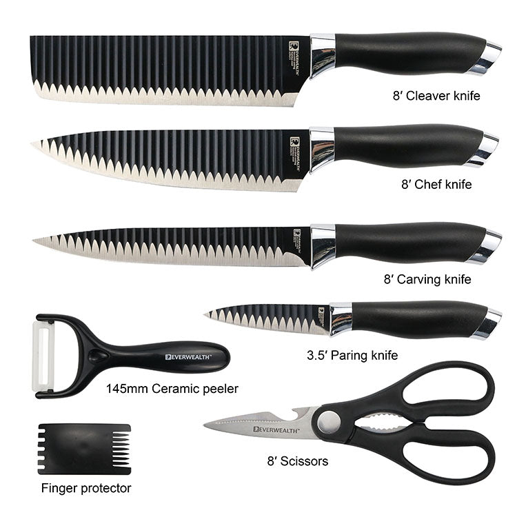 Set de bucatarie alcatuit din 6 piese otel inoxidabil, Cutite, foarfeca, decojitor ceramic