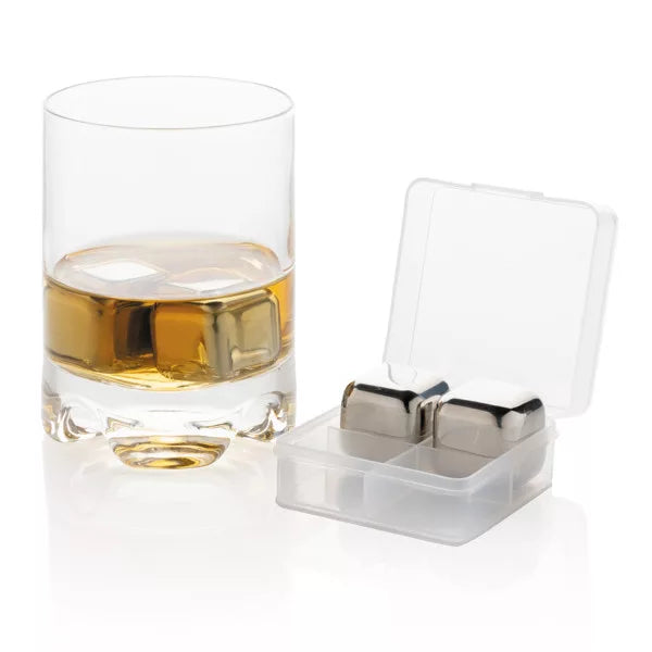 Set 4 cuburi cuburi gheata inox, reutilizabile, nu dilueaza bautura, metalice 2.5 x 2.5 cm - Auros