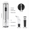 Set accesorii pentru vin cu tirbuson electric, 4 piese, cuțit de folie, conservator și turnător.