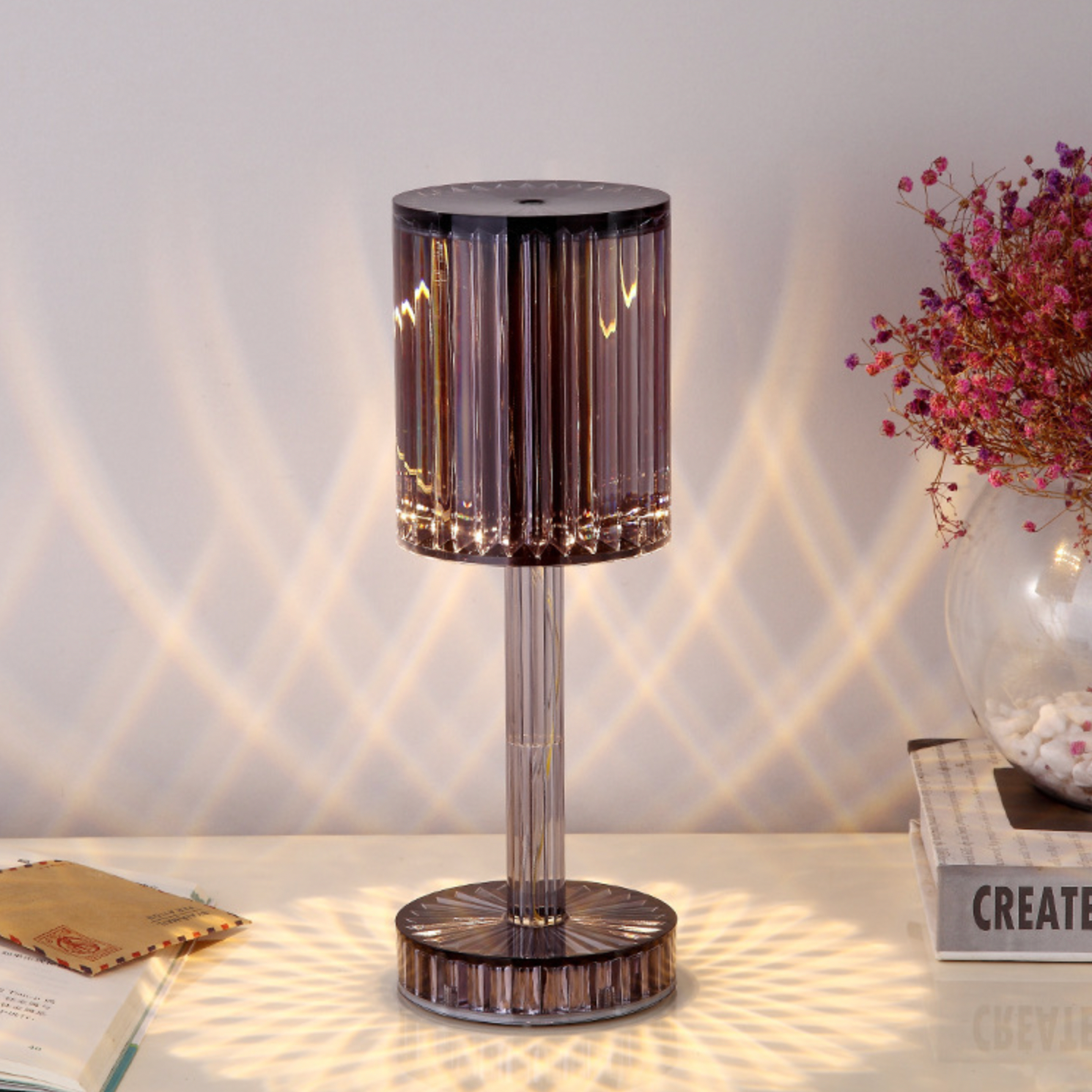Lampa de masa wireless din cristal acrilic cu touch si incarcare prin usb - Auros