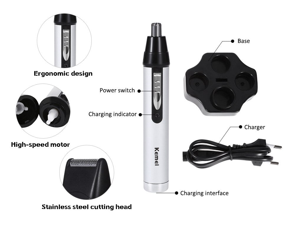Trimmer barbati 4 în 1 pentru barba, perciuni, nas si sprancene, Kemei KM-6650 - Auros