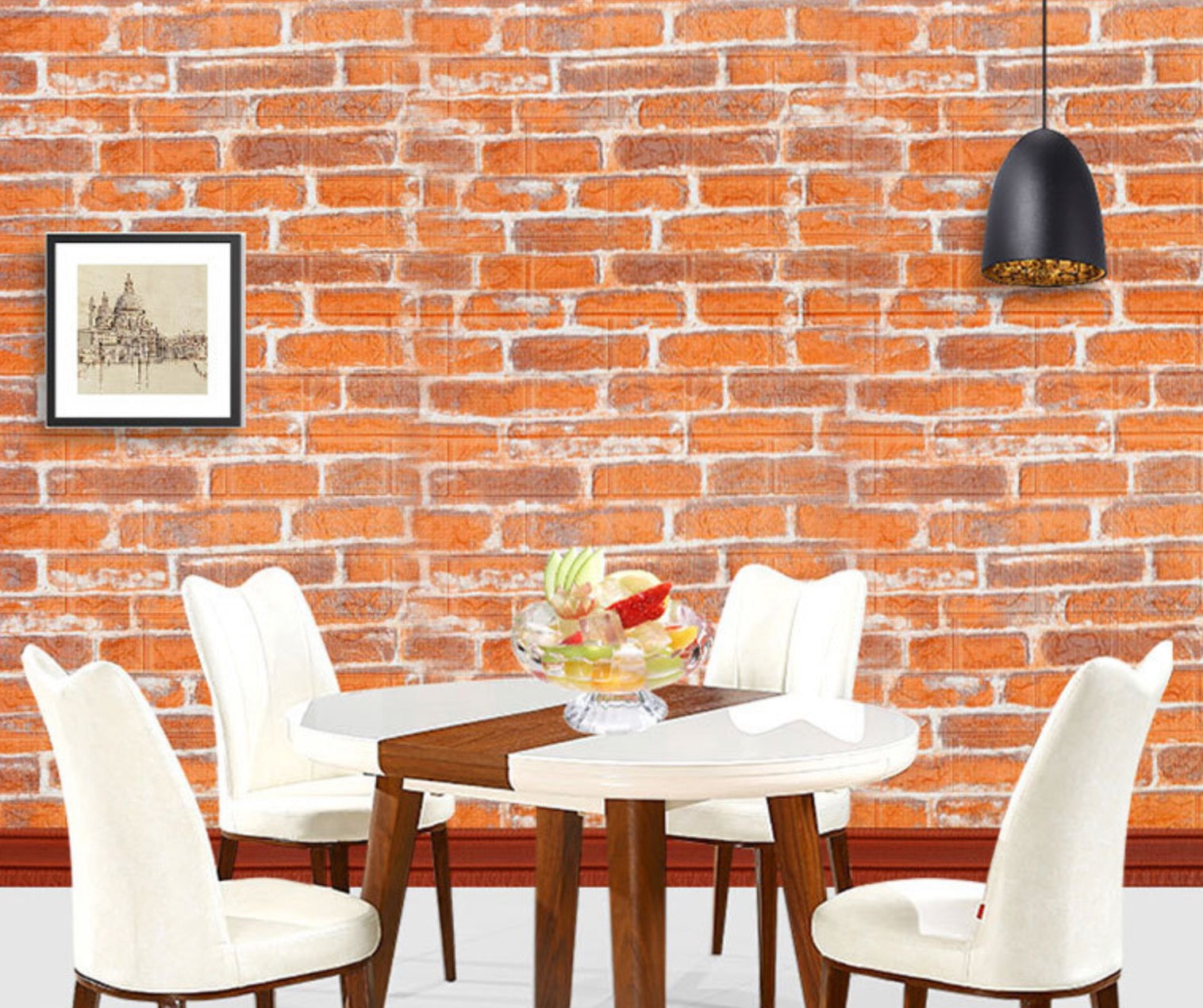 Tapet 3D caramida portocalie, auto-adeziv pentru interior, 70 x 77 cm - Auros