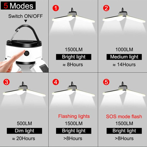 Bec solar led cu 3 brate, 5 moduri de iluminare IPX4 rezistent la apa - Auros