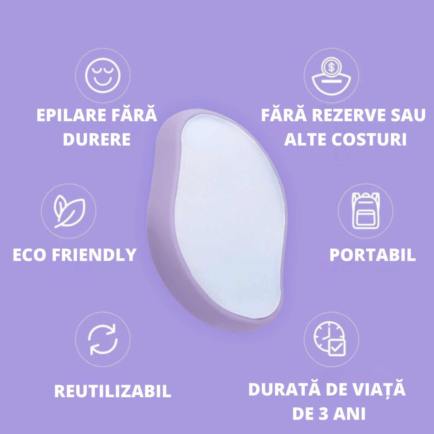Dispozitiv de epilare prin frecare, EVNC, Crystal Hair Remover, portabil, reutilizabil, fara durere - Auros