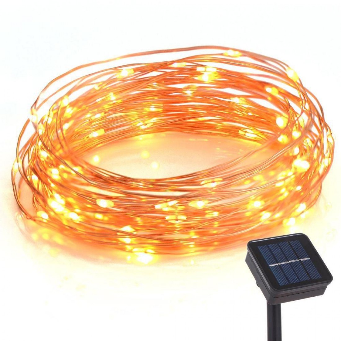 Ghirlanda Luminoasa Solara din Cupru 12M cu 100 MiniLED-uri, 8 Programe, Lumina Calda - Auros