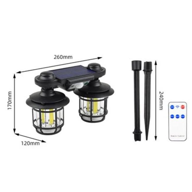 Felinar solar dublu, 192 LED, cu senzor miscare, telecomanda si suport, 30W - Auros