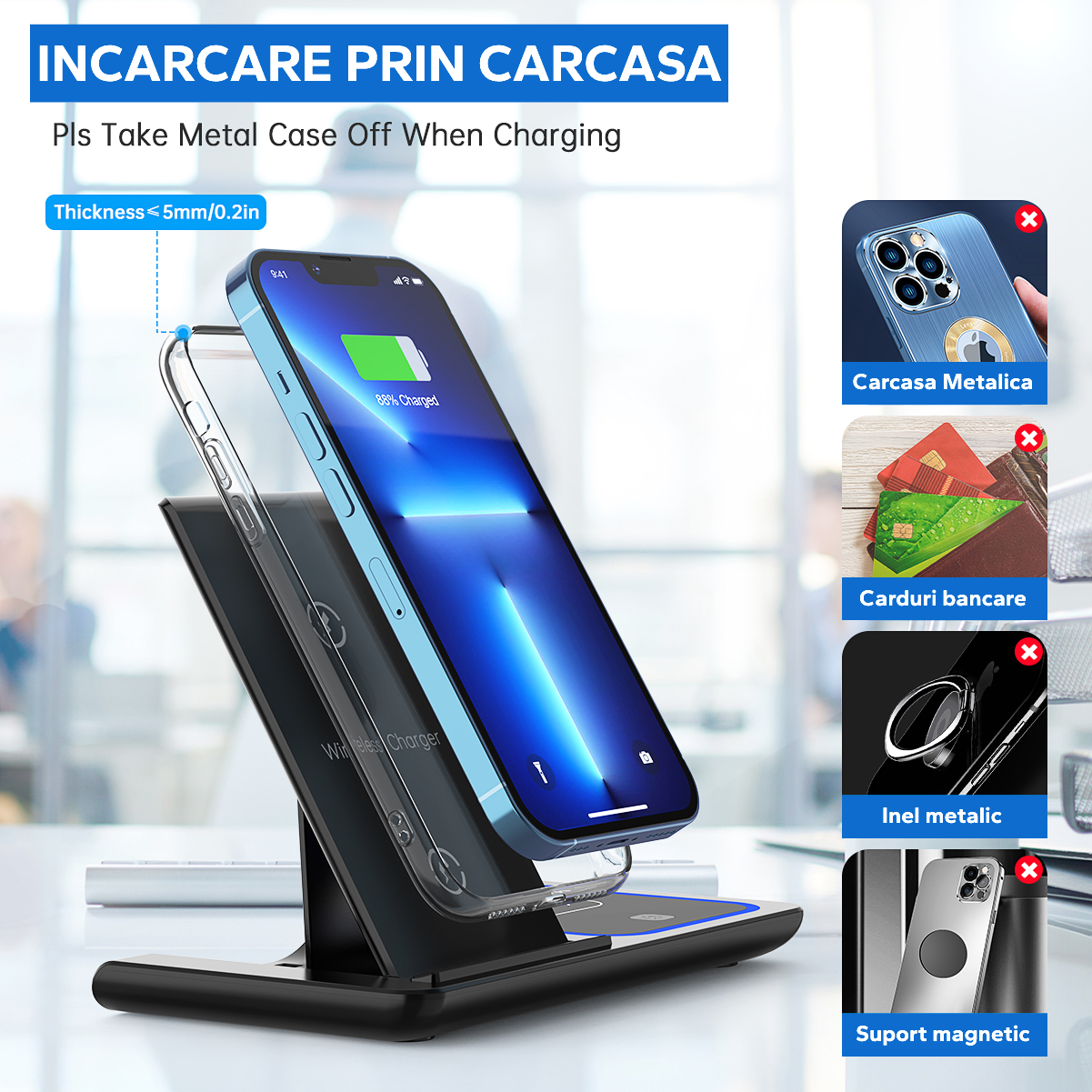 Statie Incarcare rapida 3 in 1 Qi, Fast Charger 15W, compatibila cu apple watch, airpods, iPhone - Auros