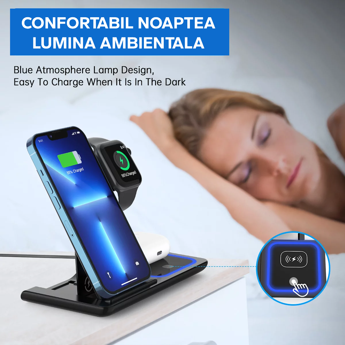 Statie Incarcare rapida 3 in 1 Qi, Fast Charger 15W, compatibila cu apple watch, airpods, iPhone - Auros