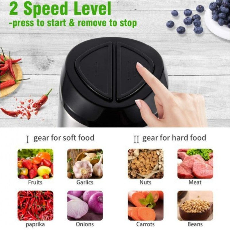 Tocator electric carne si legume, 4 lame inox, 2 viteze, capacitate mare, bol inox de 2L, 250W - Auros