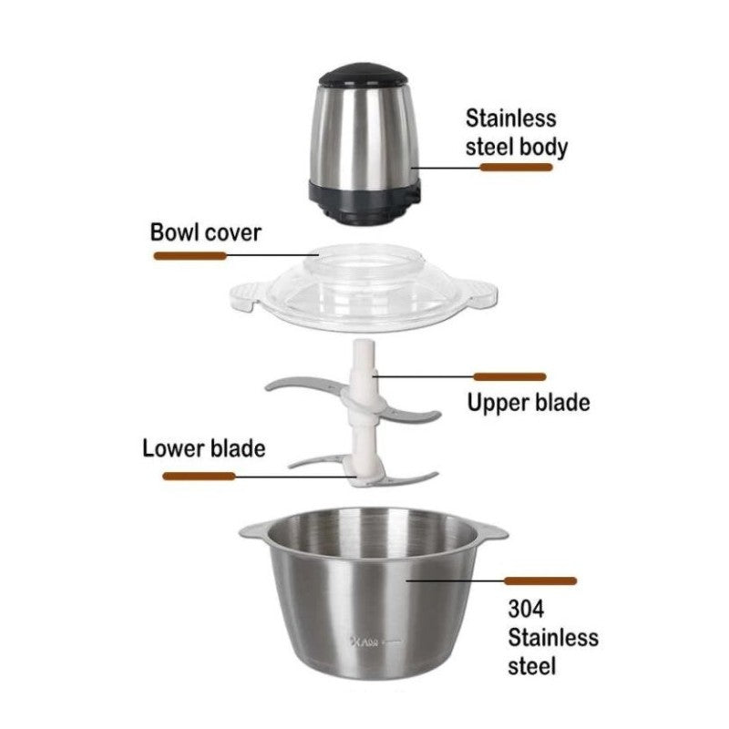 Tocator electric carne si legume, 4 lame inox, 2 viteze, capacitate mare, bol inox de 2L, 250W - Auros