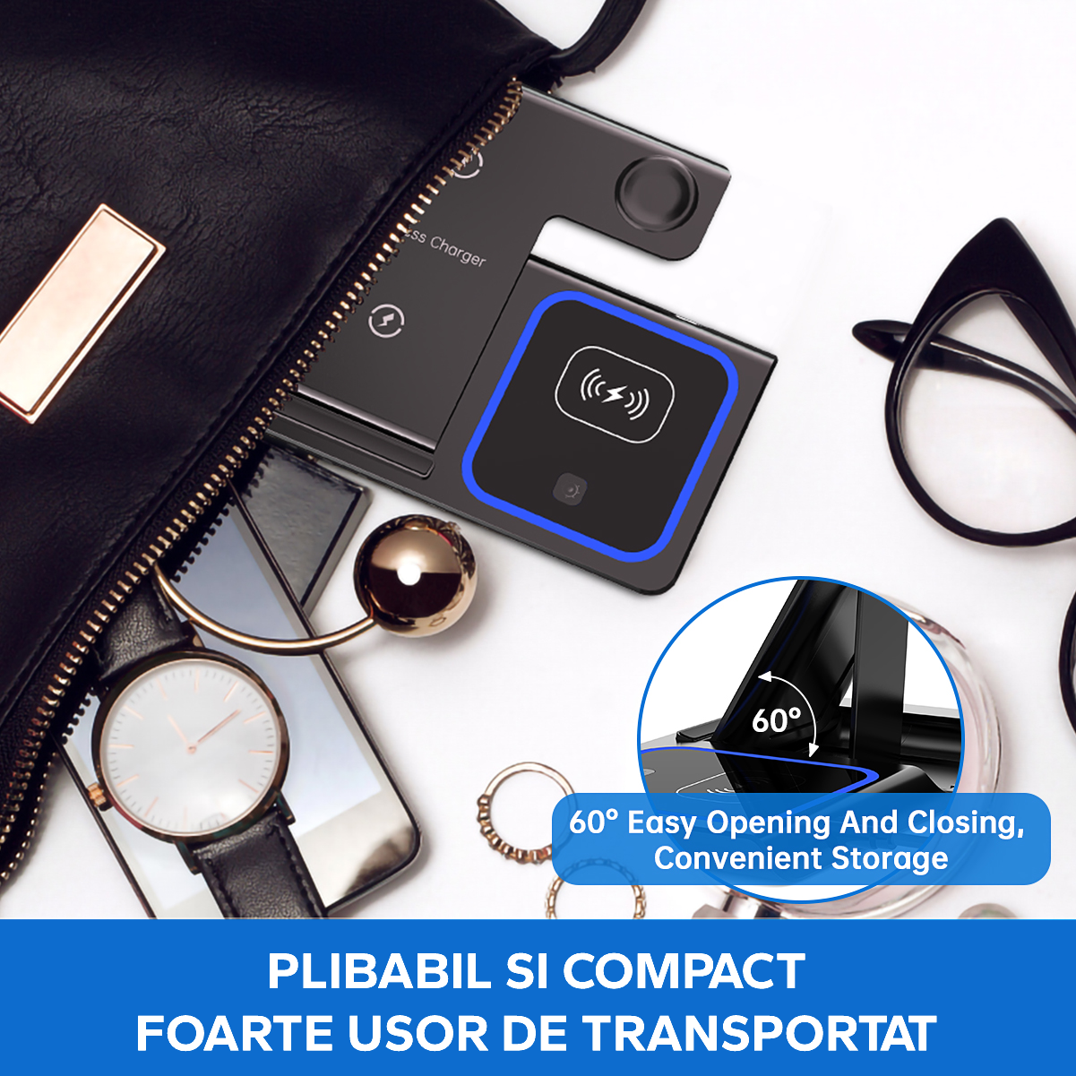 Statie Incarcare rapida 3 in 1 Qi, Fast Charger 15W, compatibila cu apple watch, airpods, iPhone - Auros
