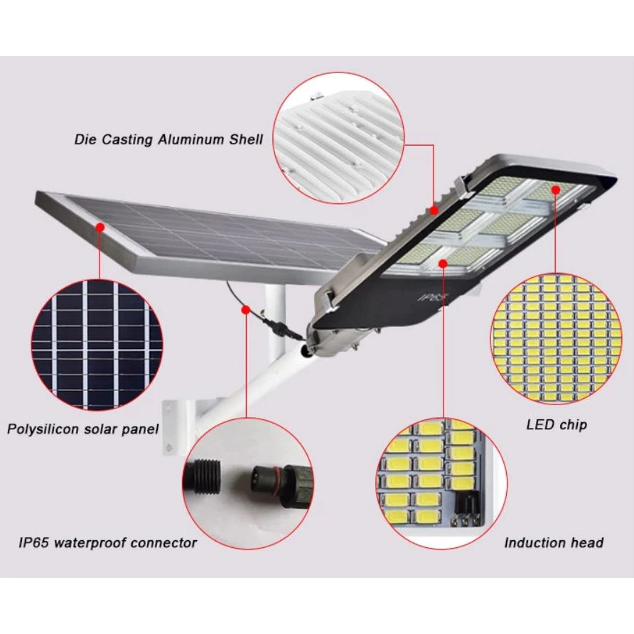 Lampa solara stradala LED SMD, cu panou solar, telecomanda si brat montare, Putere: 300W-400W