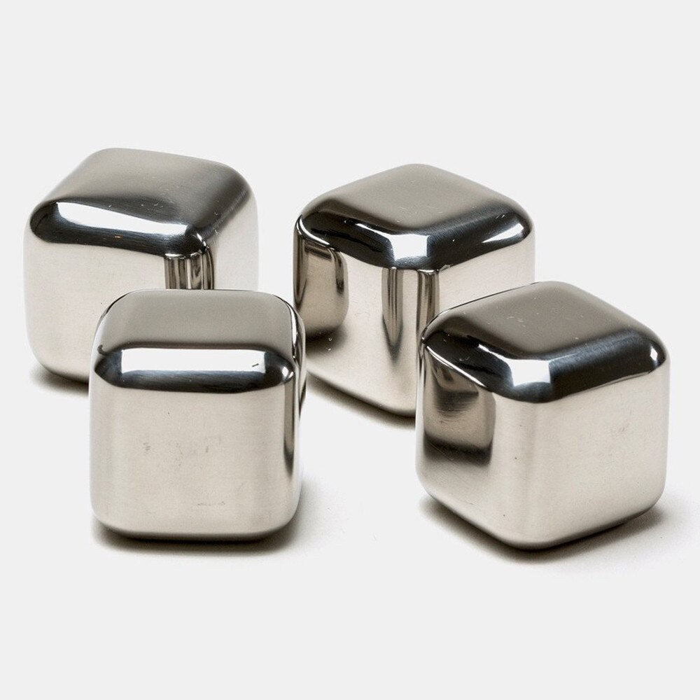 Set 4 cuburi cuburi gheata inox, reutilizabile, nu dilueaza bautura, metalice 2.5 x 2.5 cm - Auros