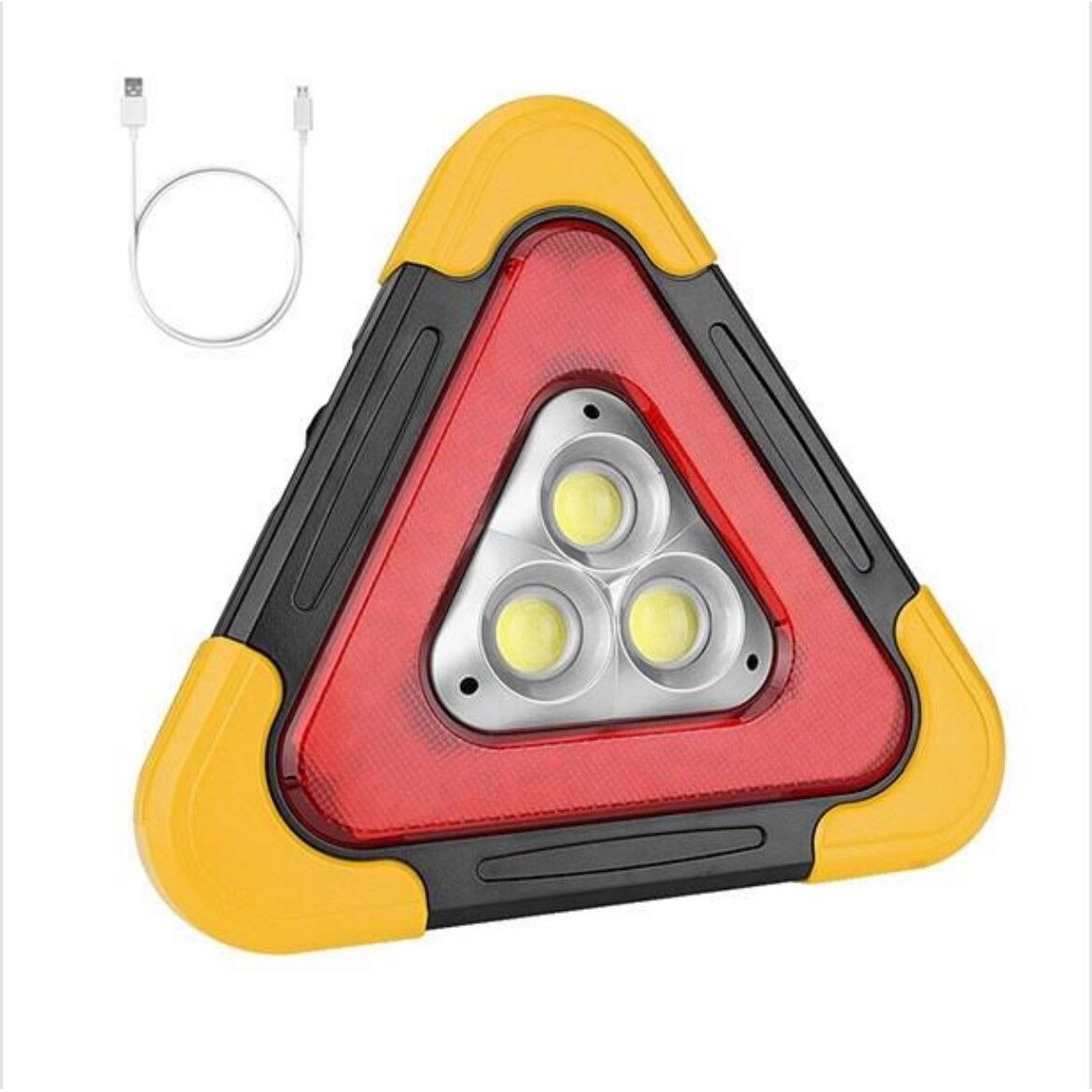 Triunghi reflectorizant iluminat cu 3 LED-uri cu incarcare prin USB sau solara - Auros