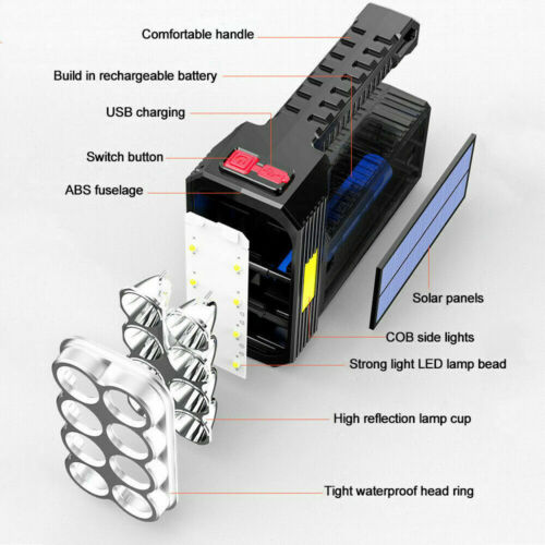 Lanterna cu 8 LED-uri si LED COB incarcare solara si USB - Auros