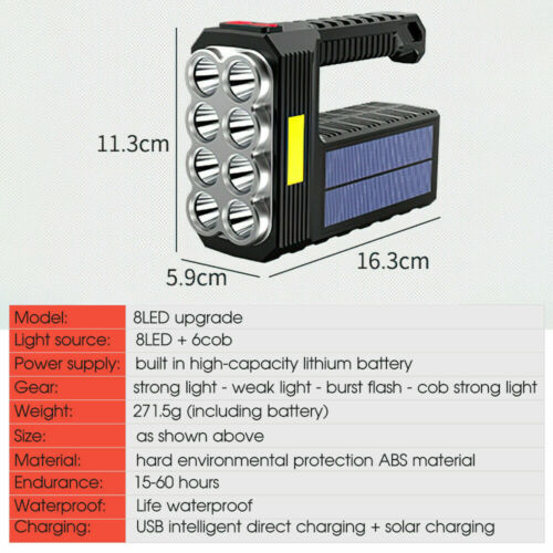 Lanterna cu 8 LED-uri si LED COB incarcare solara si USB - Auros