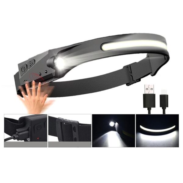 Lanterna de cap LED, profesionala, acumulator, senzor miscare, 5 moduri lumina - Auros